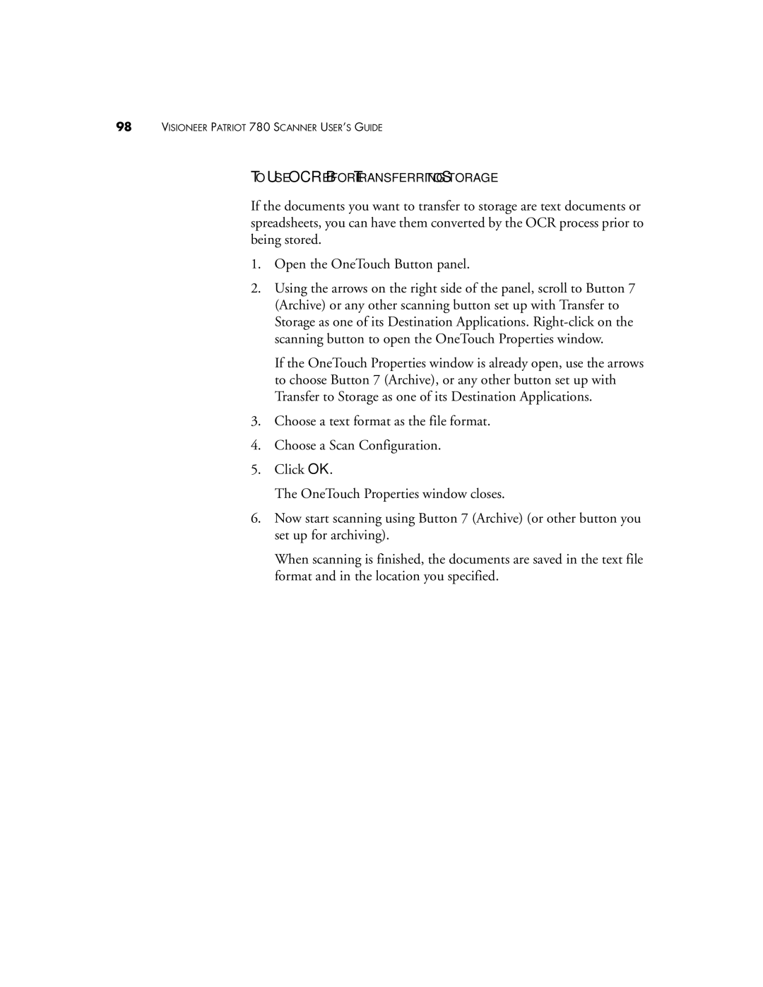 Visioneer Patriot 780 manual To USE OCR Before Transferring to Storage 