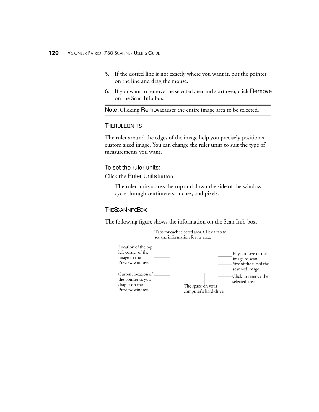 Visioneer Patriot 780 manual To set the ruler units, Following figure shows the information on the Scan Info box 