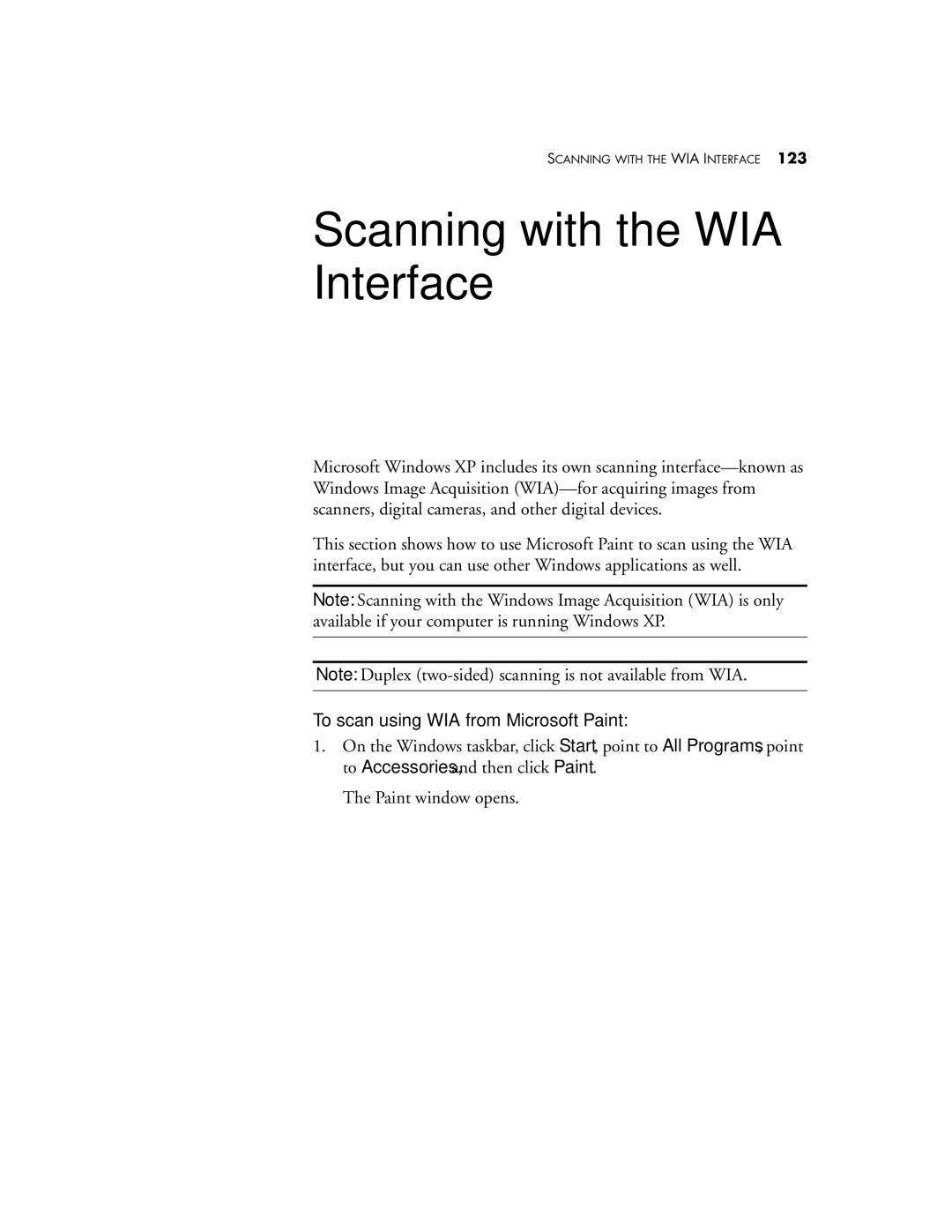 Visioneer Patriot 780 manual Scanning with the WIA Interface, To scan using WIA from Microsoft Paint 