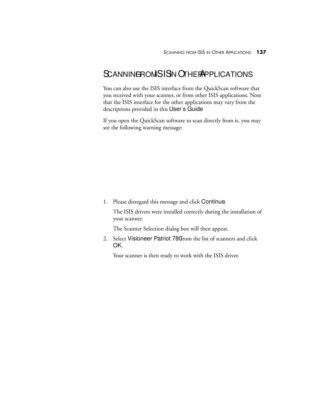 Visioneer Patriot 780 manual Scanning from Isis in Other Applications 