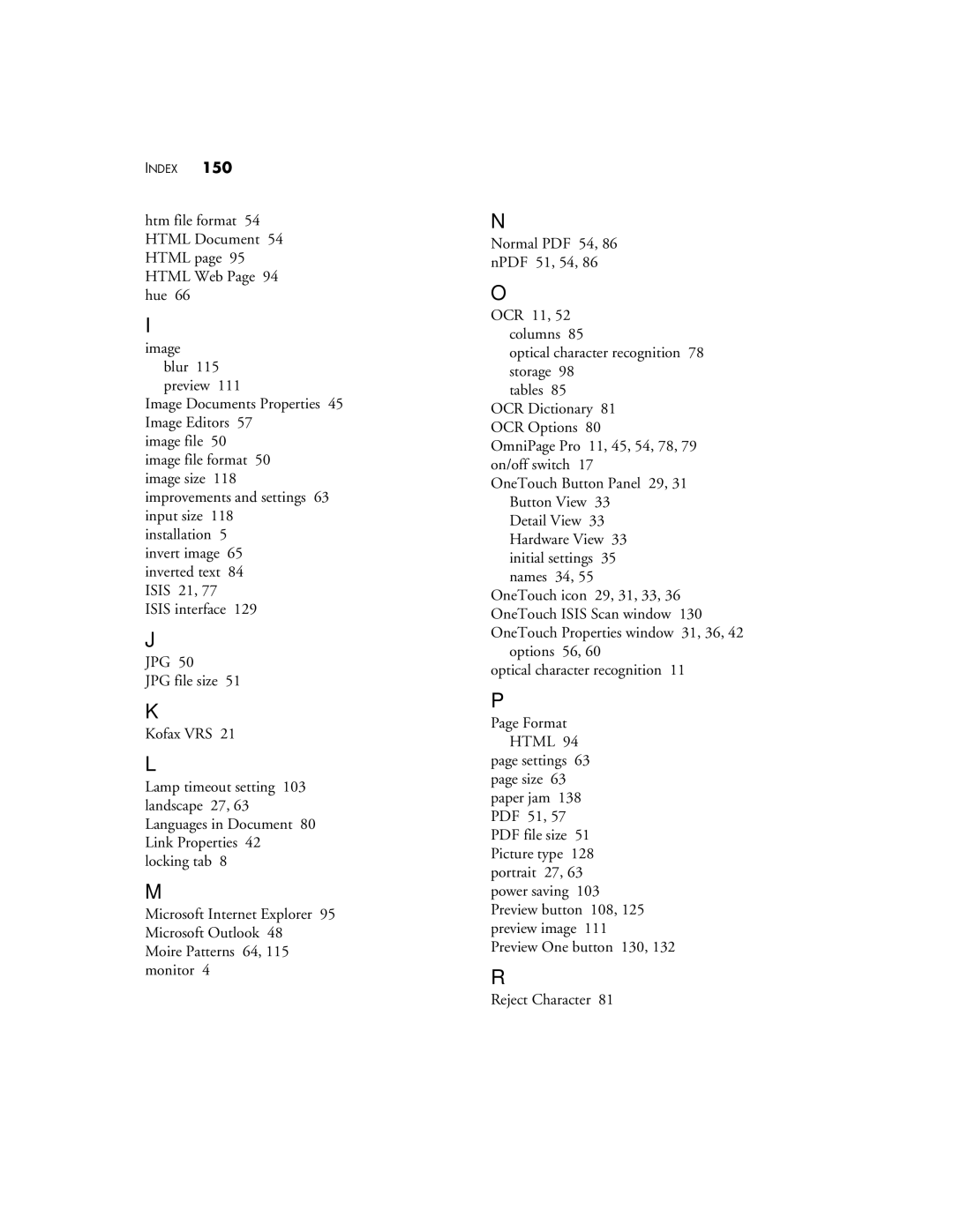 Visioneer Patriot 780 manual Index 