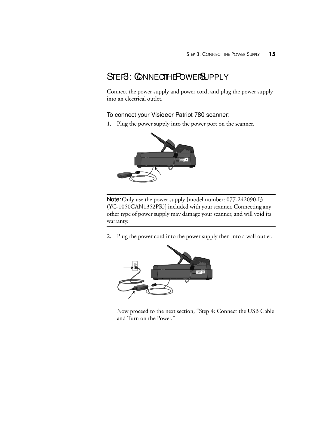 Visioneer manual Connect the Power Supply, To connect your Visioneer Patriot 780 scanner 