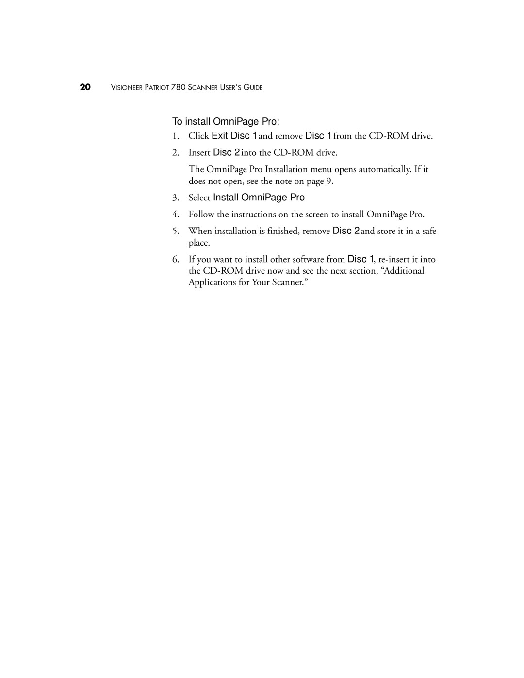 Visioneer Patriot 780 manual To install OmniPage Pro, Select Install OmniPage Pro 