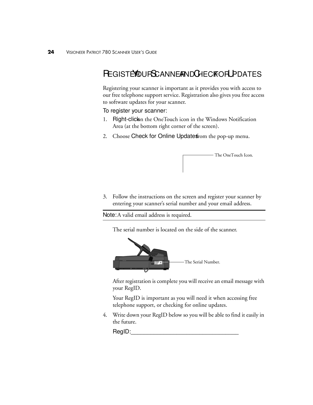 Visioneer Patriot 780 manual To register your scanner, RegID 