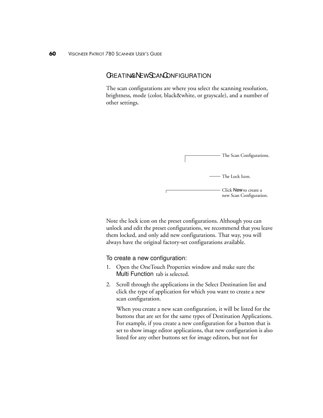 Visioneer Patriot 780 manual Creating a NEW Scan Configuration, To create a new configuration 