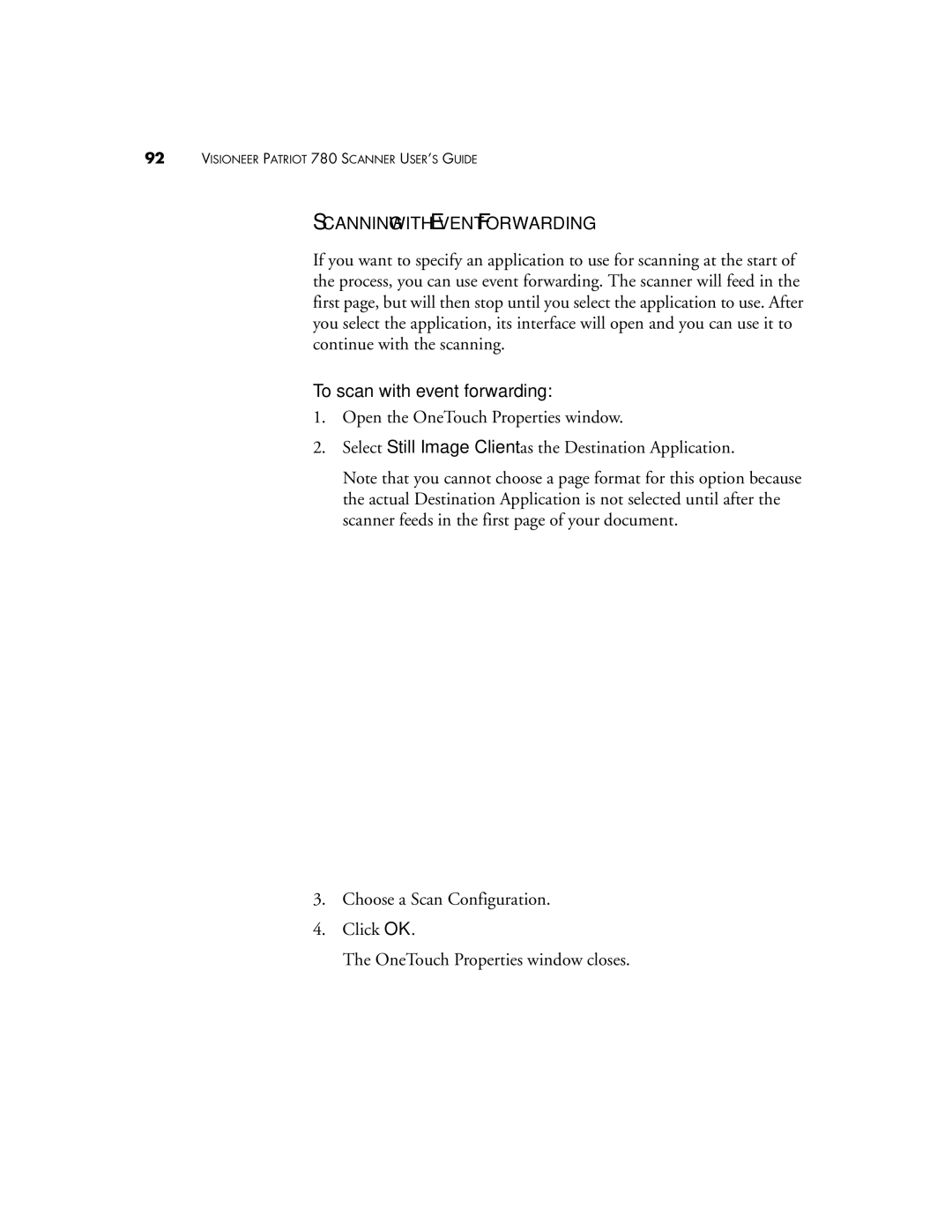 Visioneer Patriot 780 manual Scanning with Event Forwarding, To scan with event forwarding 