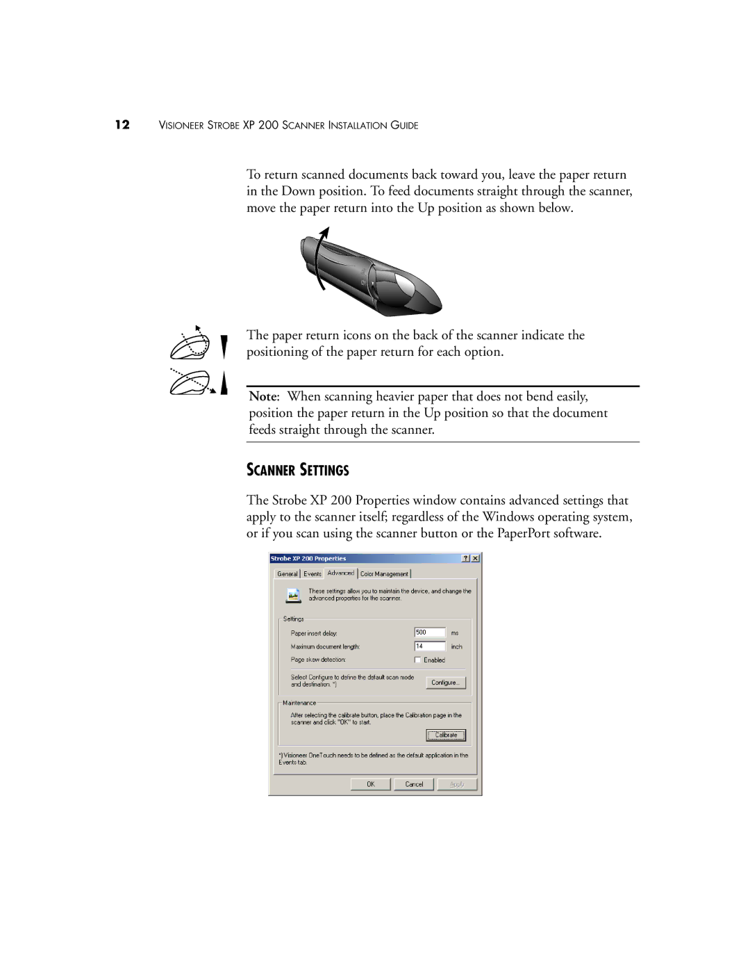 Visioneer Strobe XP 200 manual Scanner Settings 