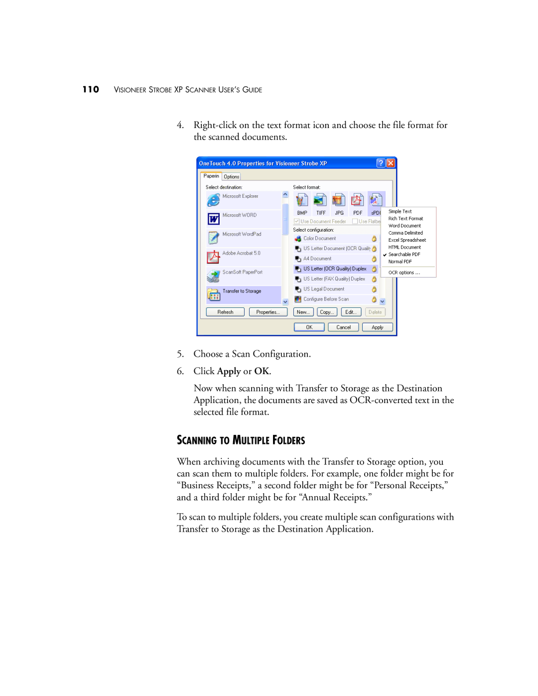 Visioneer XP 300, XP 200, XP 100 manual Scanning to Multiple Folders 