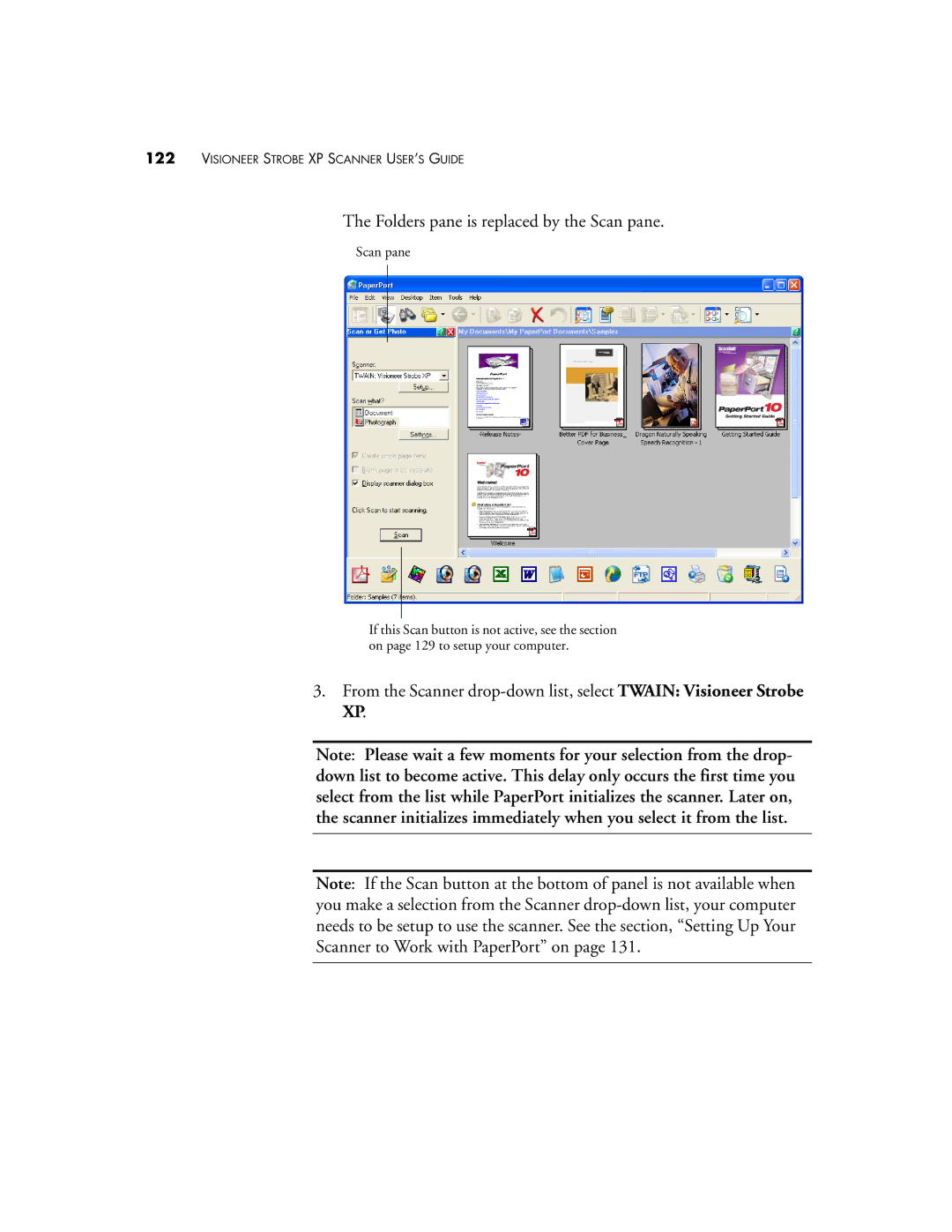 Visioneer XP 300, XP 200, XP 100 manual Folders pane is replaced by the Scan pane 