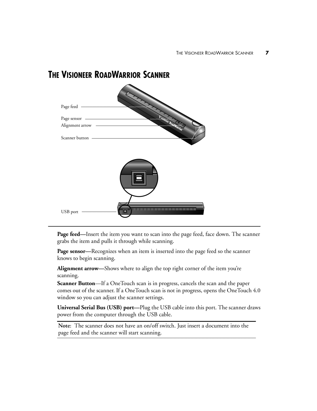 Visioneer XP 100, XP 300, XP 200 manual Visioneer Roadwarrior Scanner 