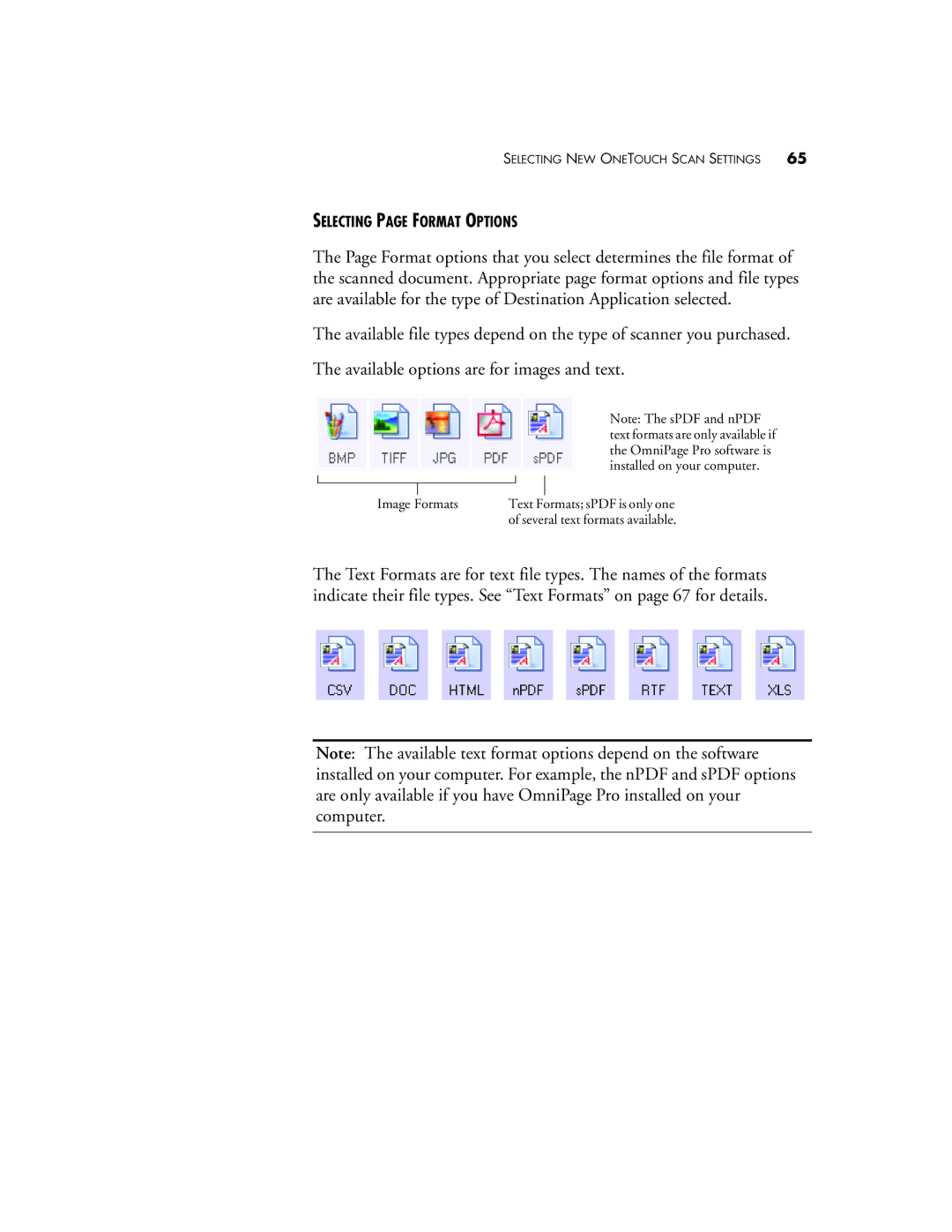 Visioneer XP 300, XP 200, XP 100 manual Selecting page Format Options 