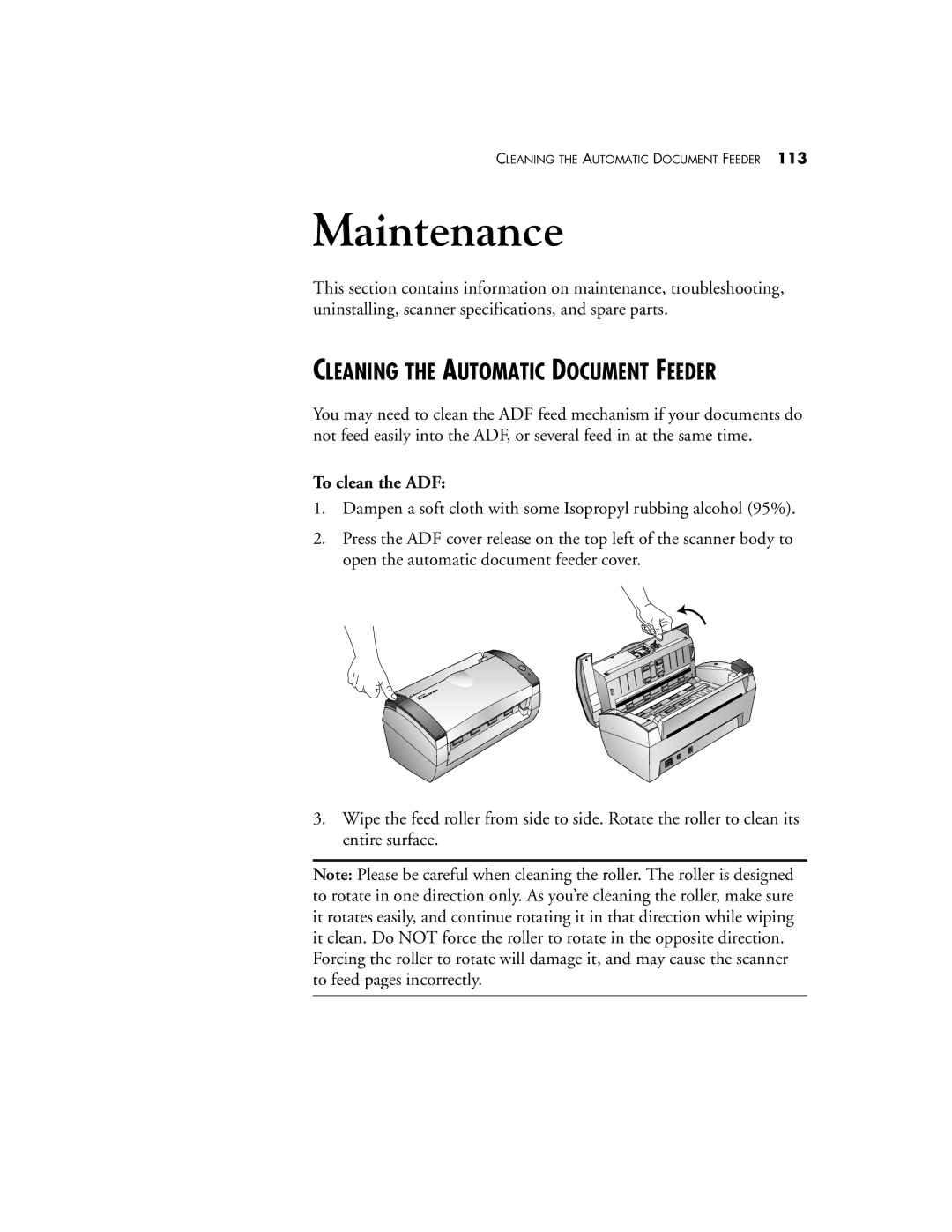 Visioneer XP 450 manual Cleaning the Automatic Document Feeder, To clean the ADF 