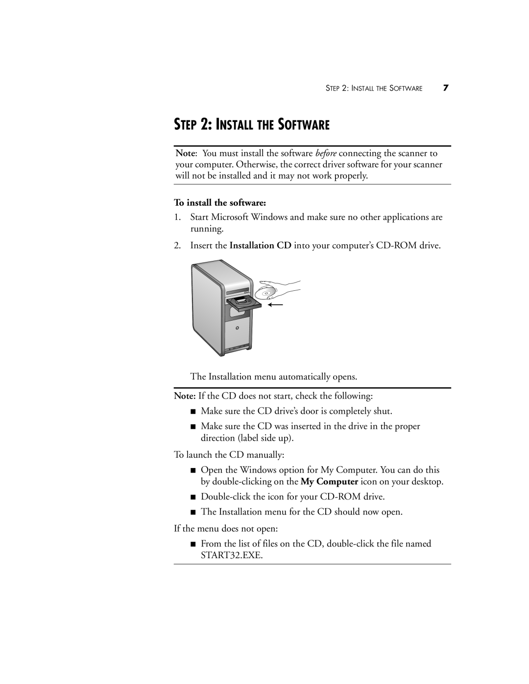 Visioneer XP 450 manual Install the Software, To install the software 