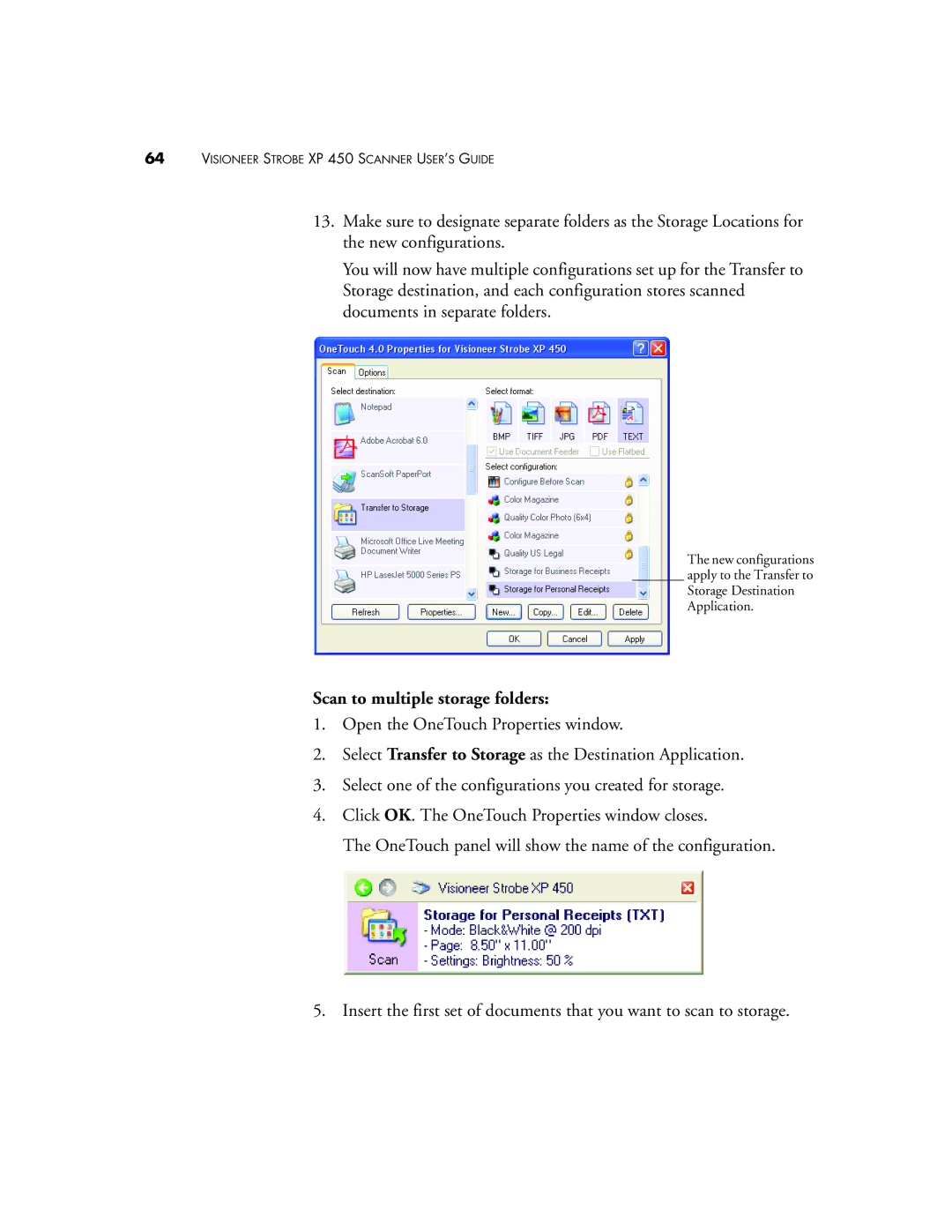 Visioneer XP 450 manual Scan to multiple storage folders 