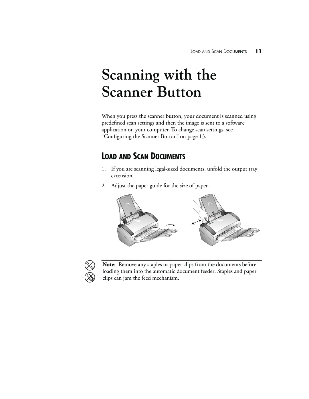 Visioneer XP 450 manual Scanning with Scanner Button, Load and Scan Documents 