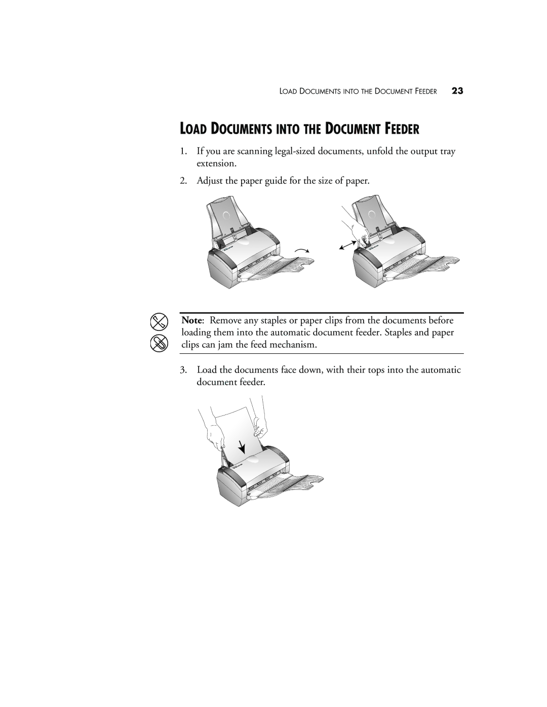 Visioneer XP 450 manual Load Documents Into the Document Feeder 