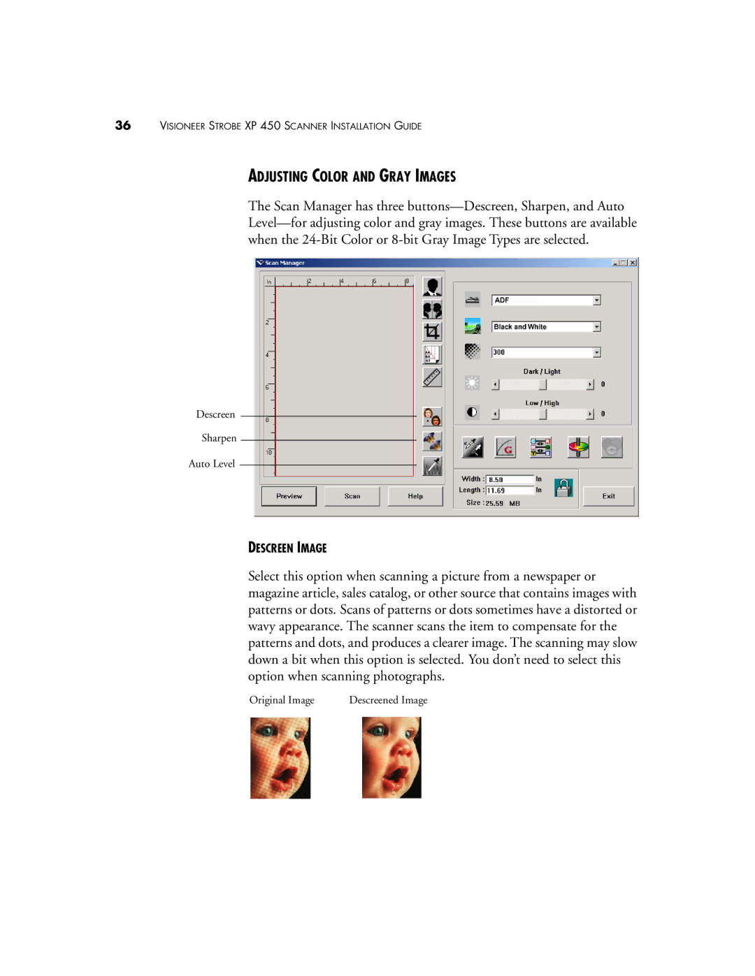 Visioneer XP 450 manual Adjusting Color and Gray Images 