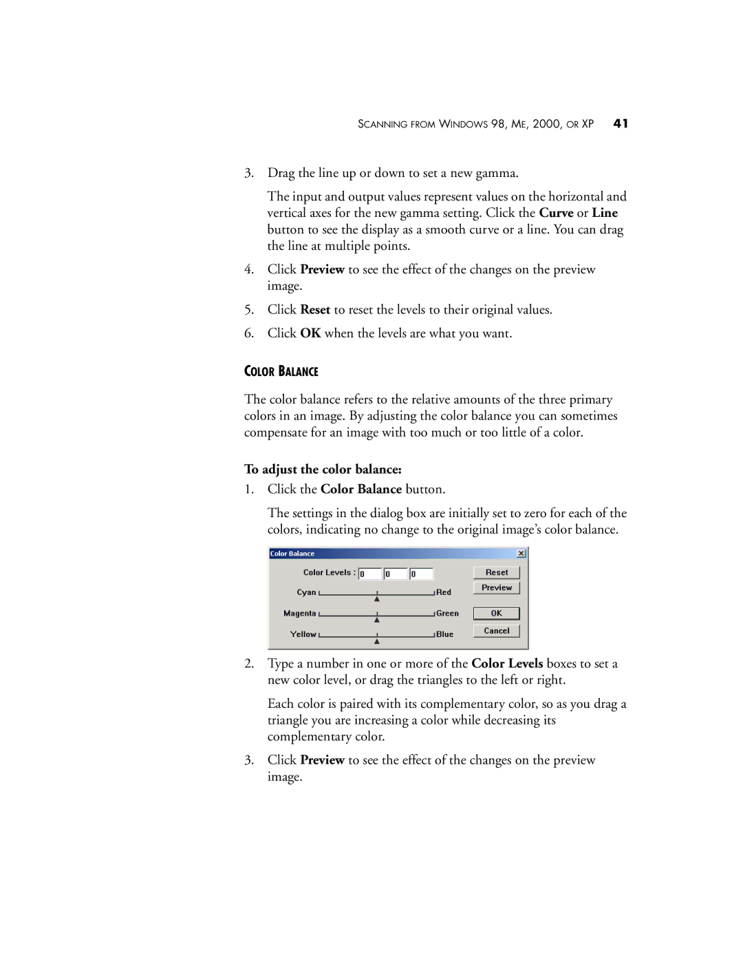 Visioneer XP 450 manual To adjust the color balance 