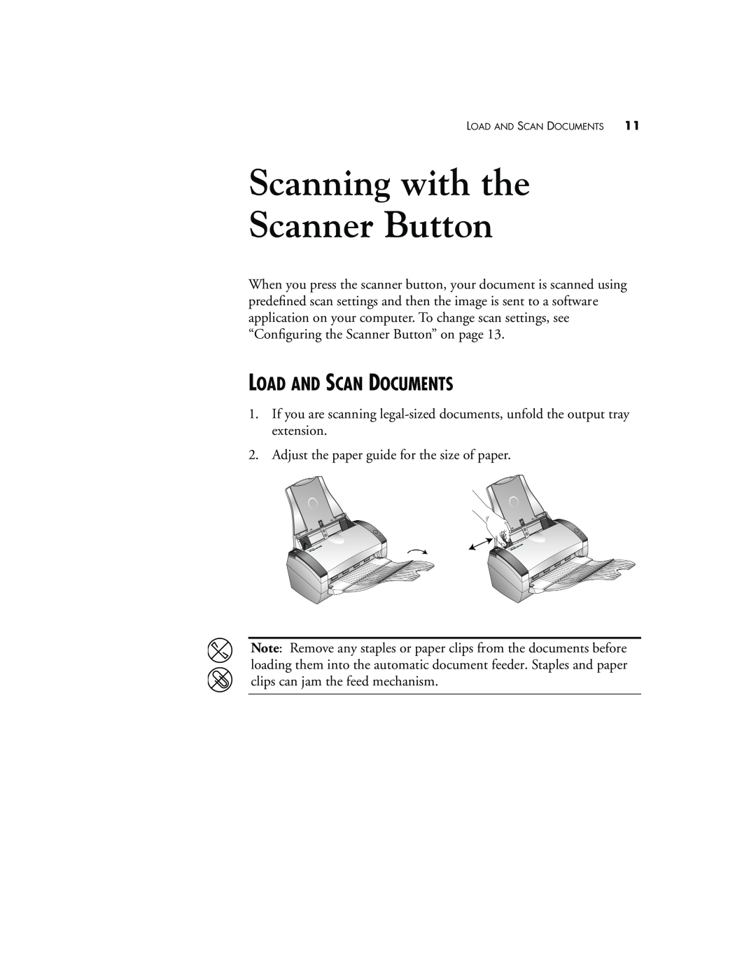 Visioneer XP 450 manual Scanning with the Scanner Button, Load And Scan Documents 