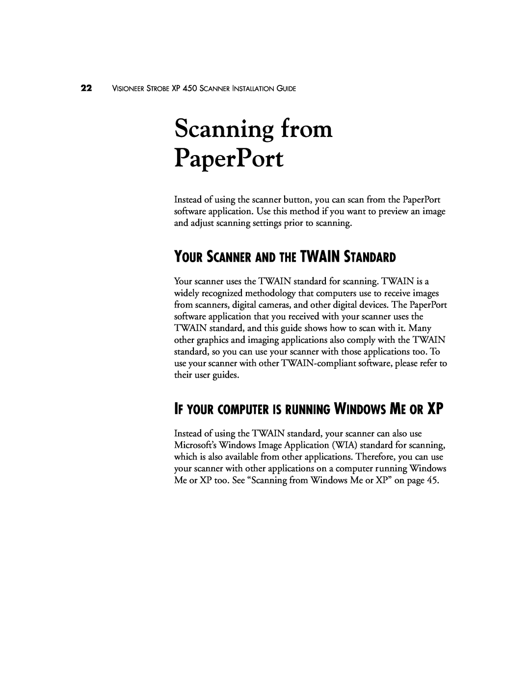 Visioneer XP 450 manual Scanning from PaperPort, Your Scanner And The Twain Standard 