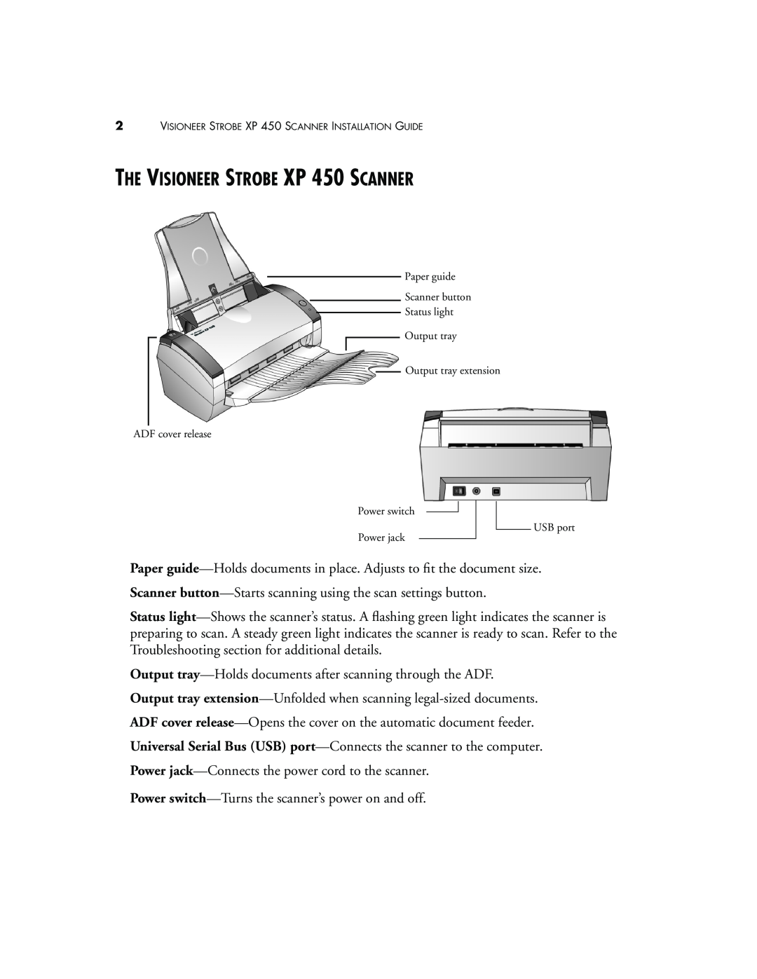 Visioneer manual THE VISIONEER STROBE XP 450 SCANNER 
