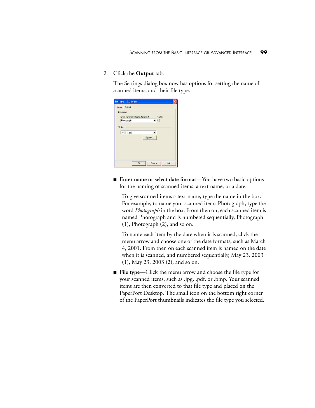 Visioneer XP 470 manual Scanning from the Basic Interface or Advanced Interface 