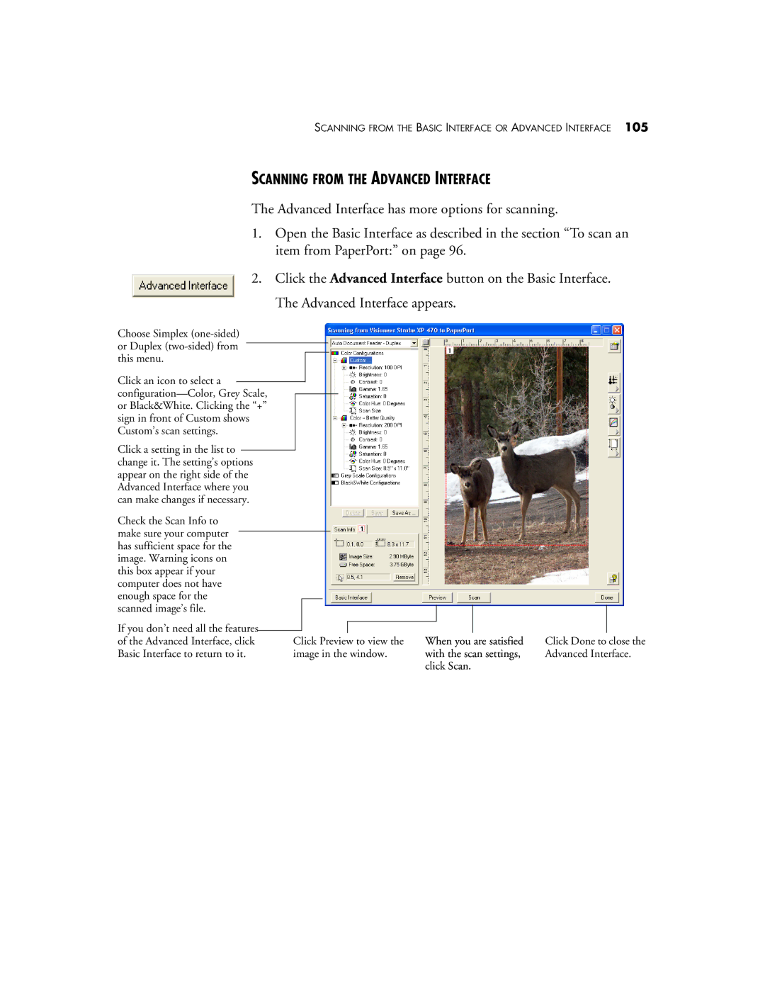 Visioneer XP 470 manual Scanning from the Advanced Interface 