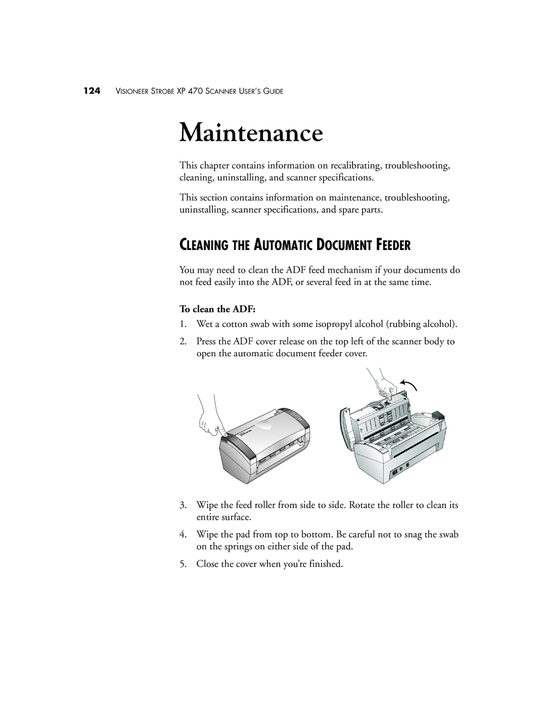 Visioneer XP 470 manual Cleaning the Automatic Document Feeder, To clean the ADF 