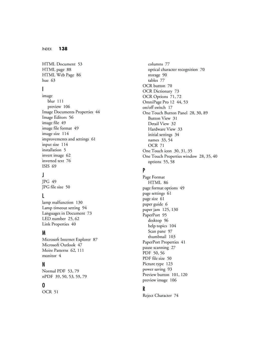 Visioneer XP 470 manual Index 