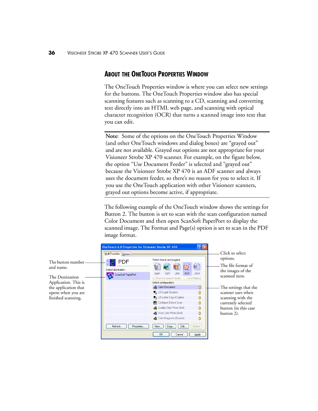 Visioneer XP 470 manual About the Onetouch Properties Window, Button number and name 