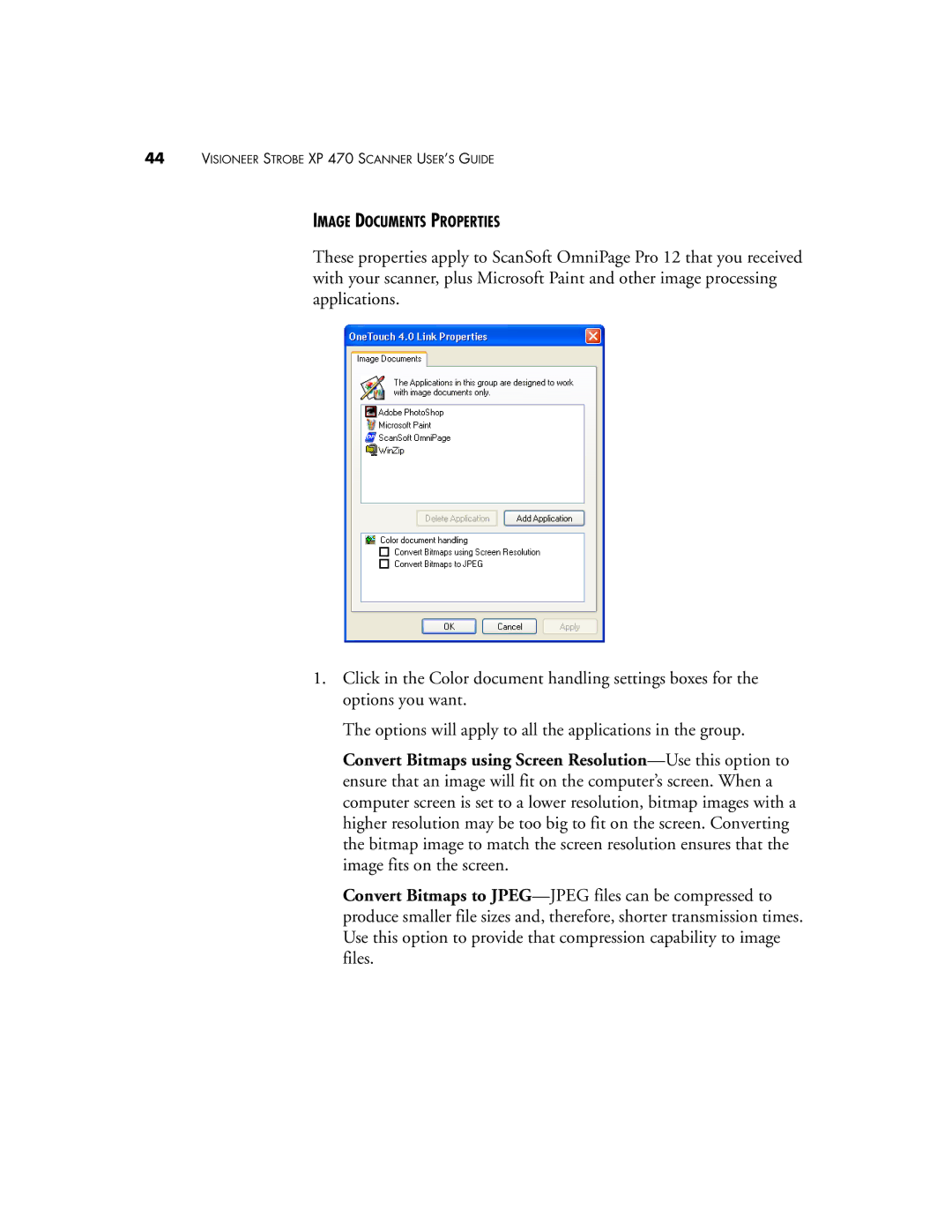 Visioneer XP 470 manual Image Documents Properties 