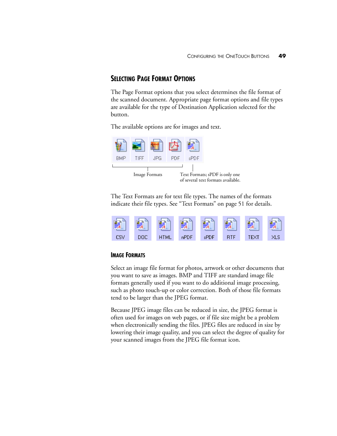 Visioneer XP 470 manual Selecting page Format Options 