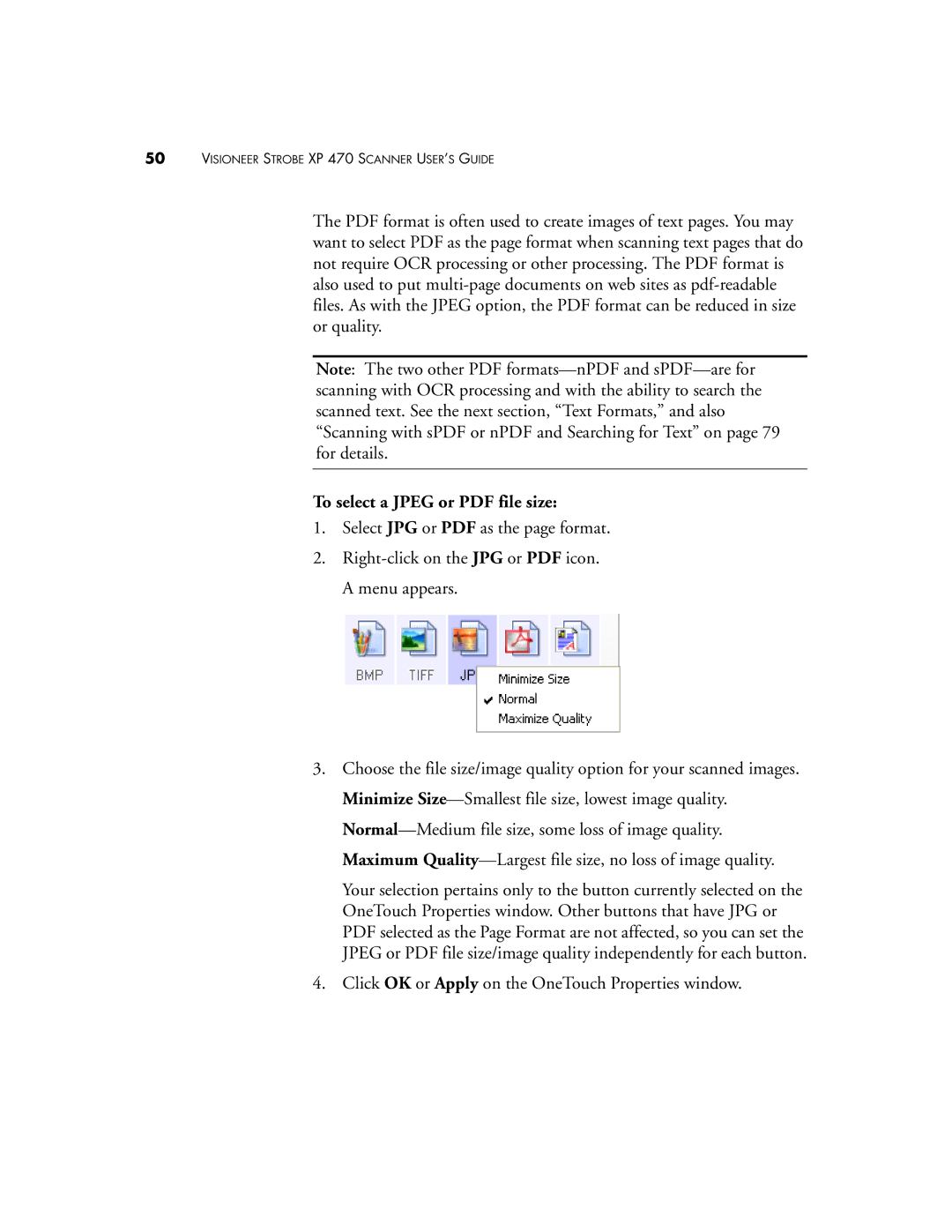 Visioneer manual Visioneer Strobe XP 470 Scanner USER’S Guide 