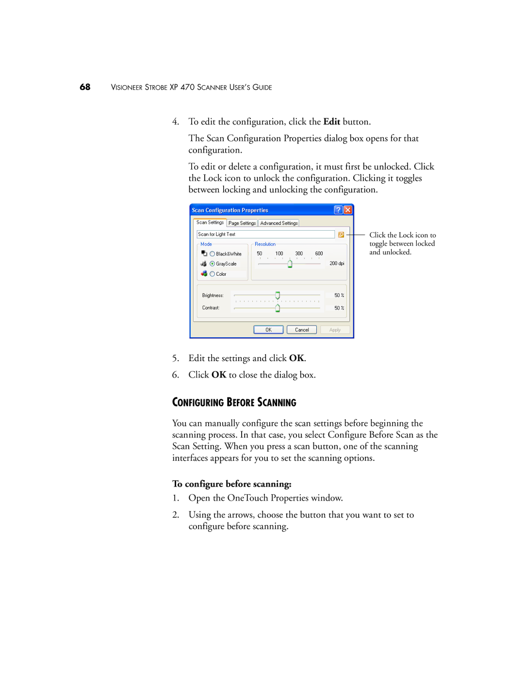 Visioneer XP 470 manual Configuring Before Scanning, To configure before scanning 