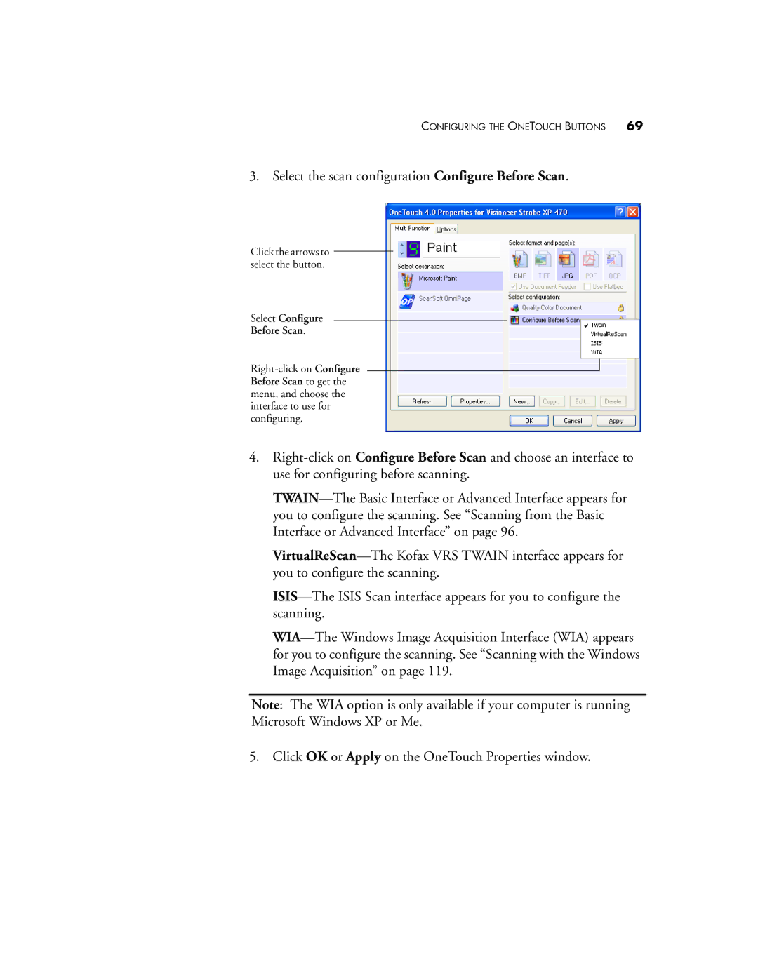 Visioneer XP 470 manual Select the scan configuration Configure Before Scan 