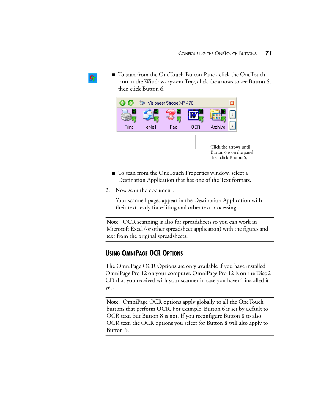 Visioneer XP 470 manual Using Omnipage OCR Options 