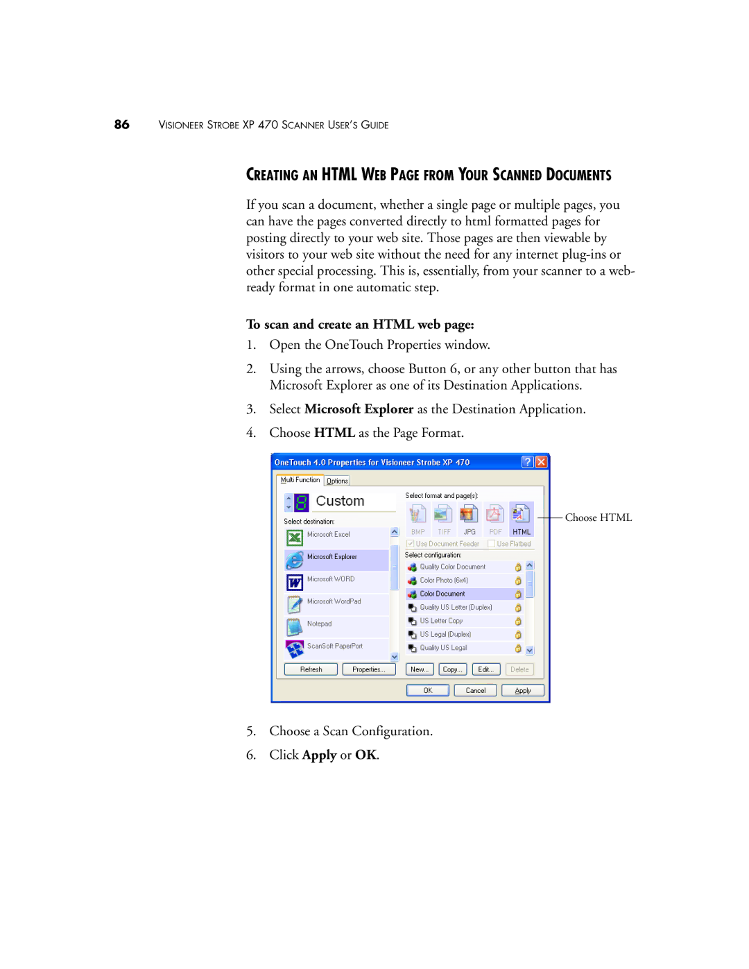 Visioneer XP 470 manual To scan and create an Html web 