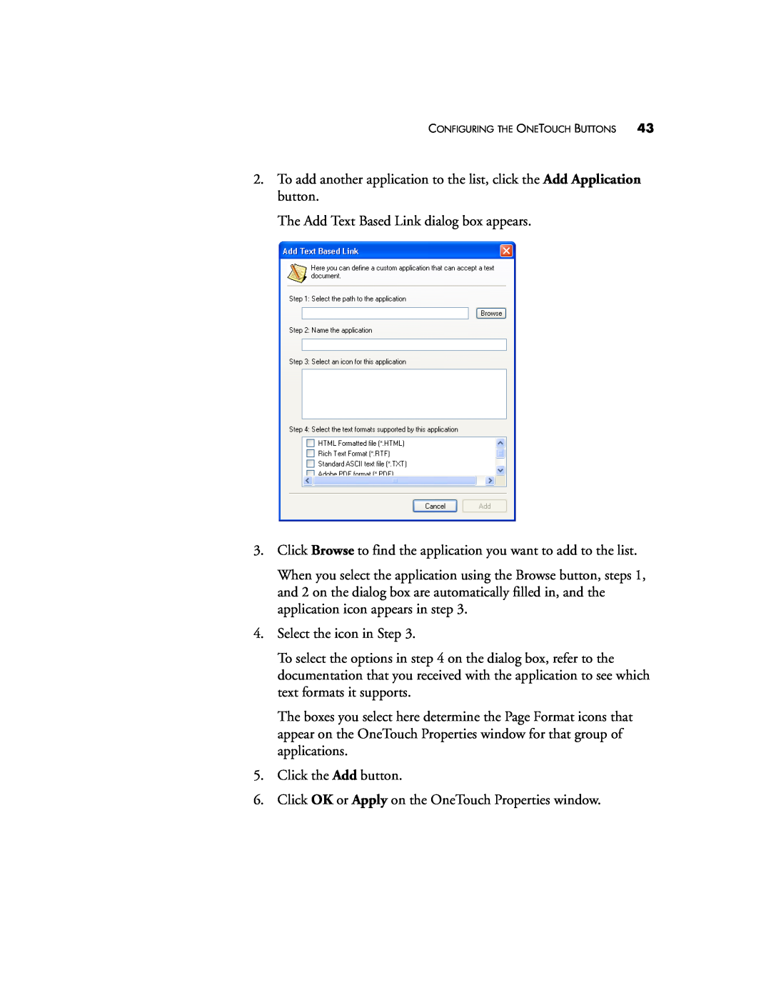 Visioneer XP 470 manual The Add Text Based Link dialog box appears 