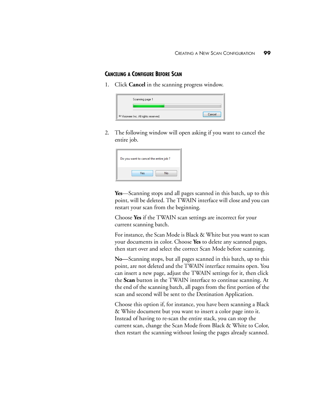 Visioneer XP220 manual Canceling a Configure Before Scan 