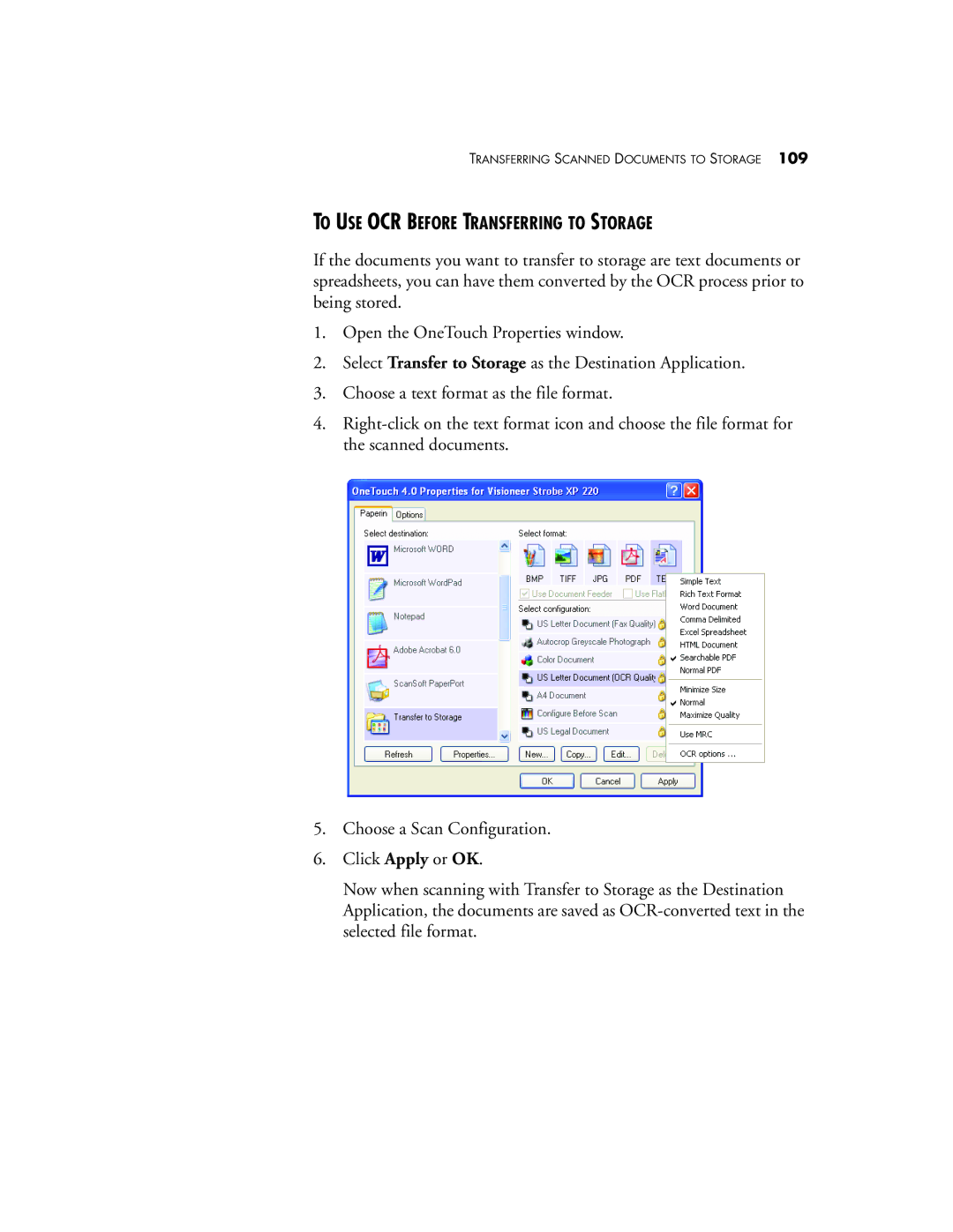 Visioneer XP220 manual To USE OCR Before Transferring to Storage 