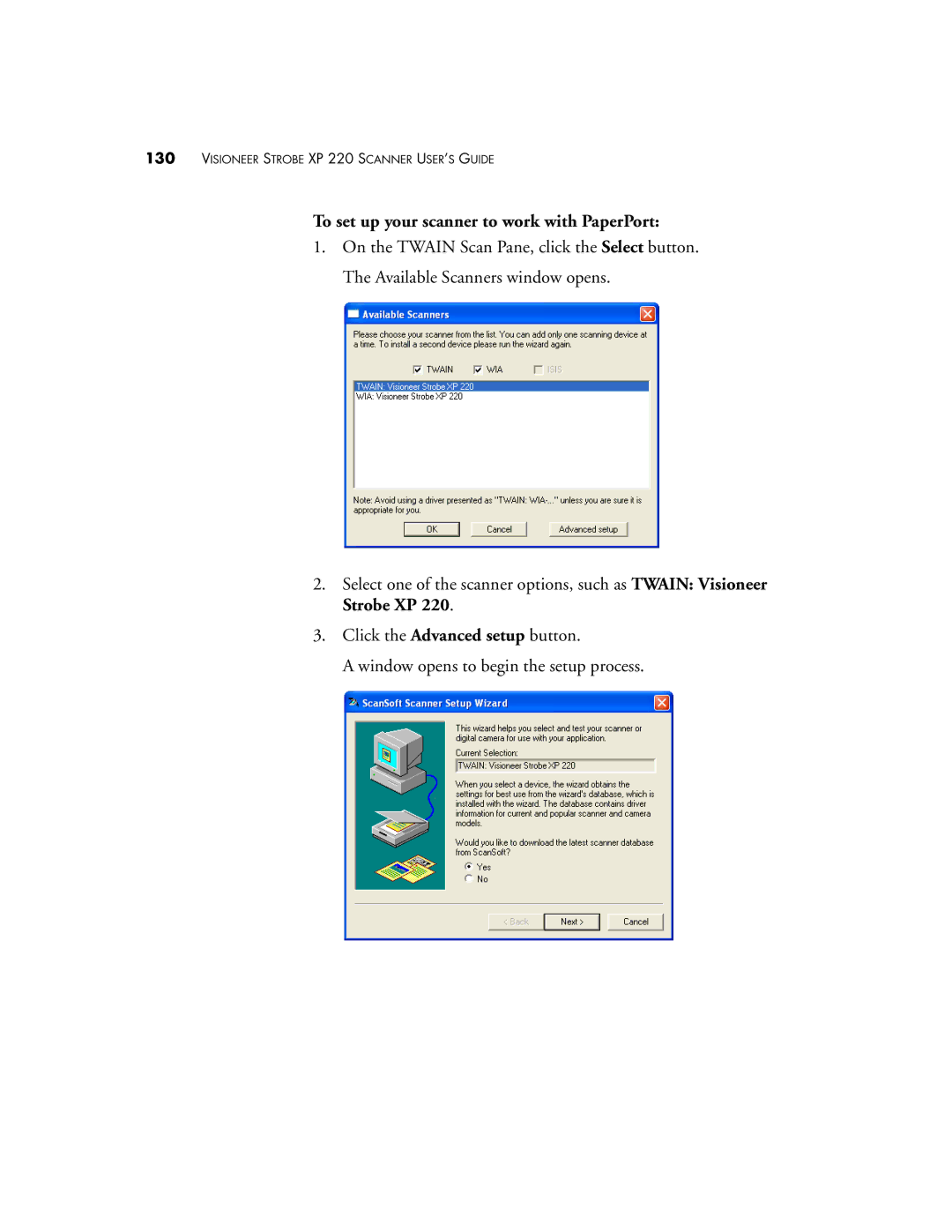 Visioneer XP220 manual To set up your scanner to work with PaperPort 