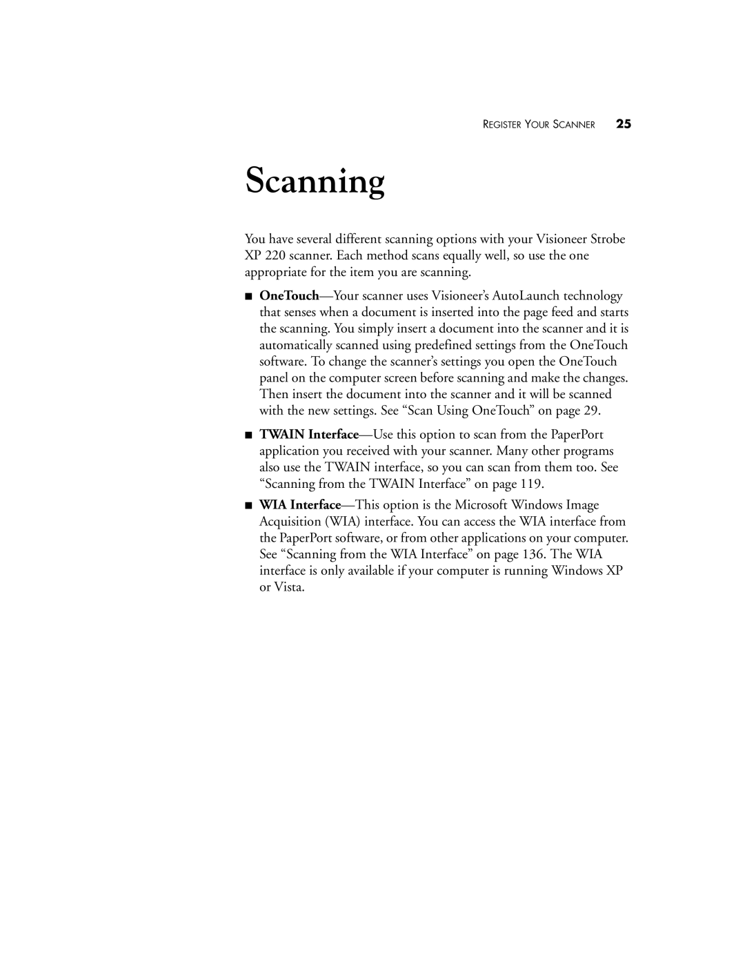 Visioneer XP220 manual Scanning 