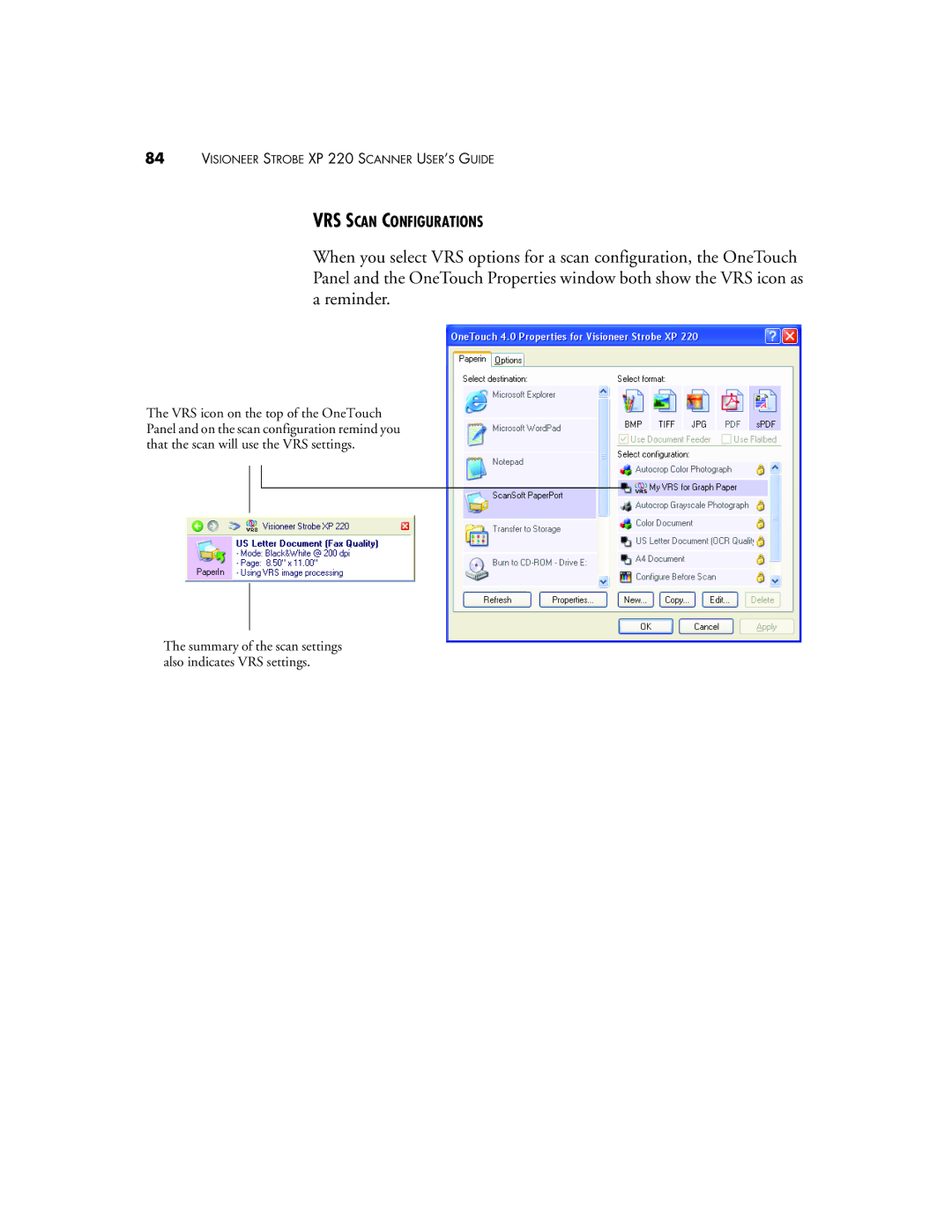 Visioneer XP220 manual VRS Scan Configurations 