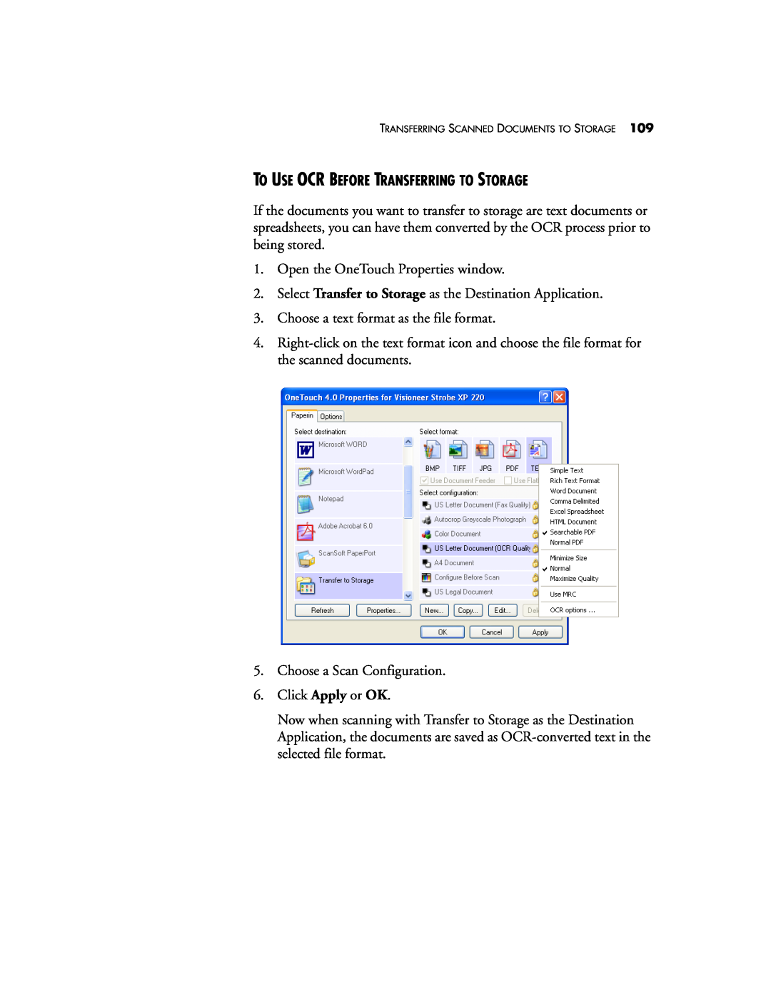 Visioneer XP220 manual To Use Ocr Before Transferring To Storage 