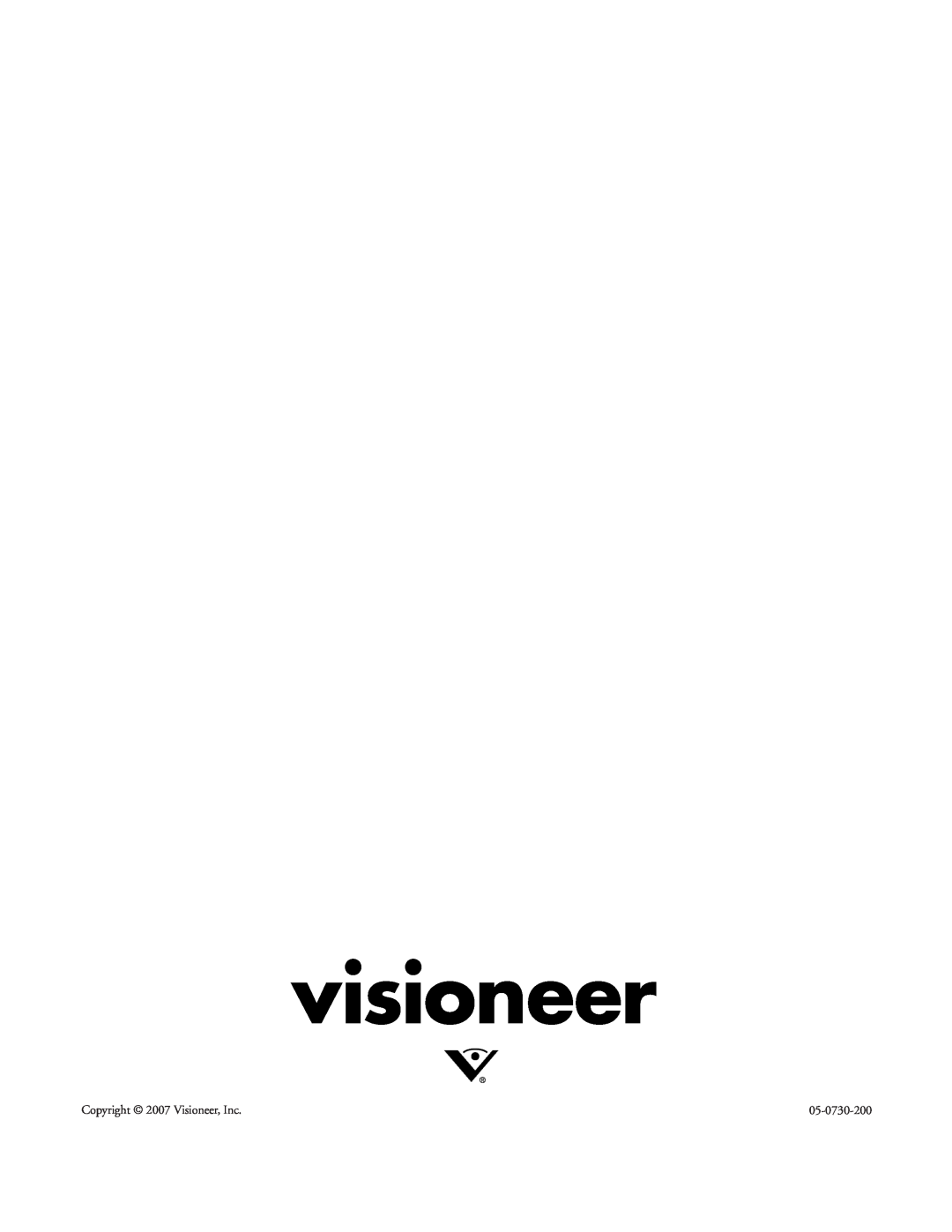 Visioneer XP220 manual visioneer, Copyright 2007 Visioneer, Inc, 05-0730-200 