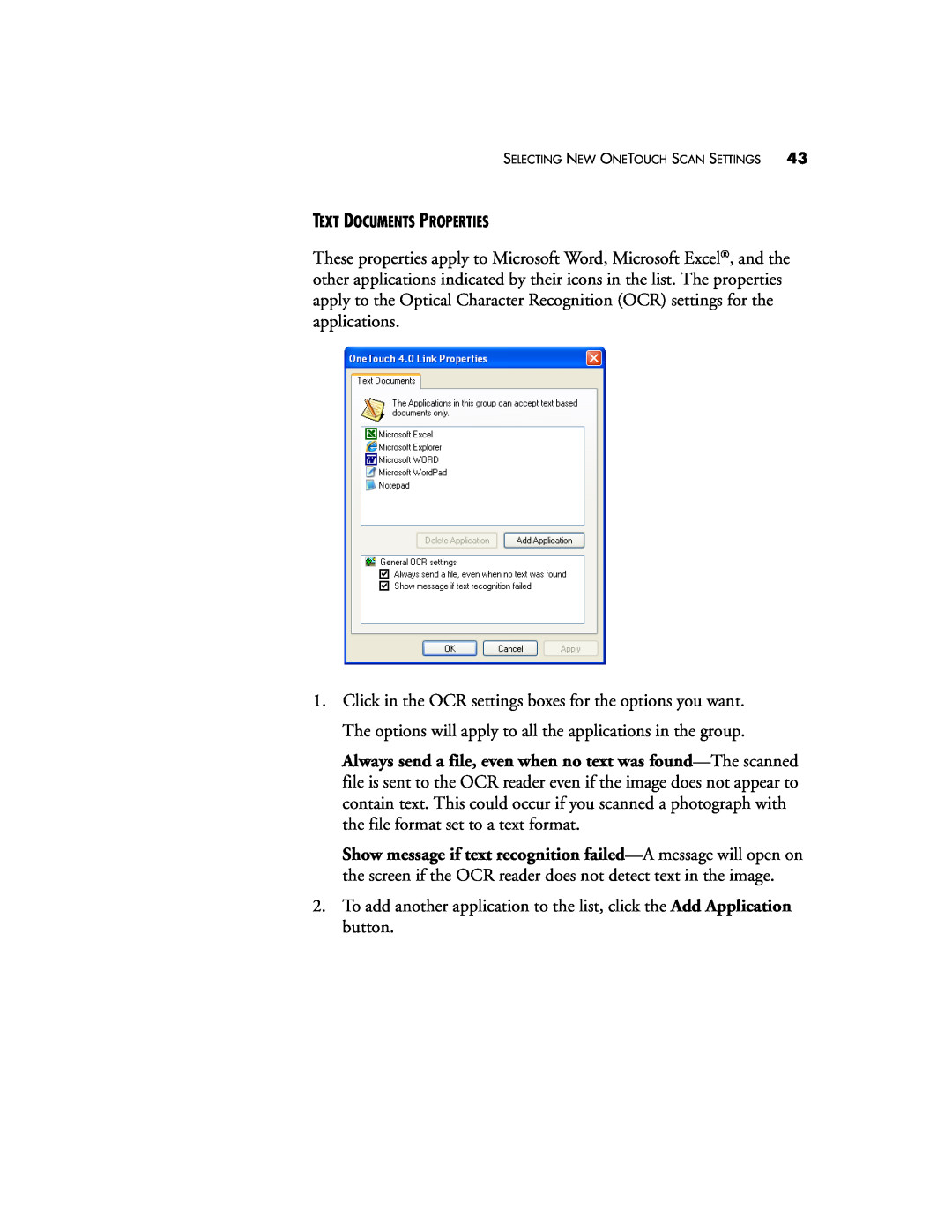 Visioneer XP220 manual Text Documents Properties 