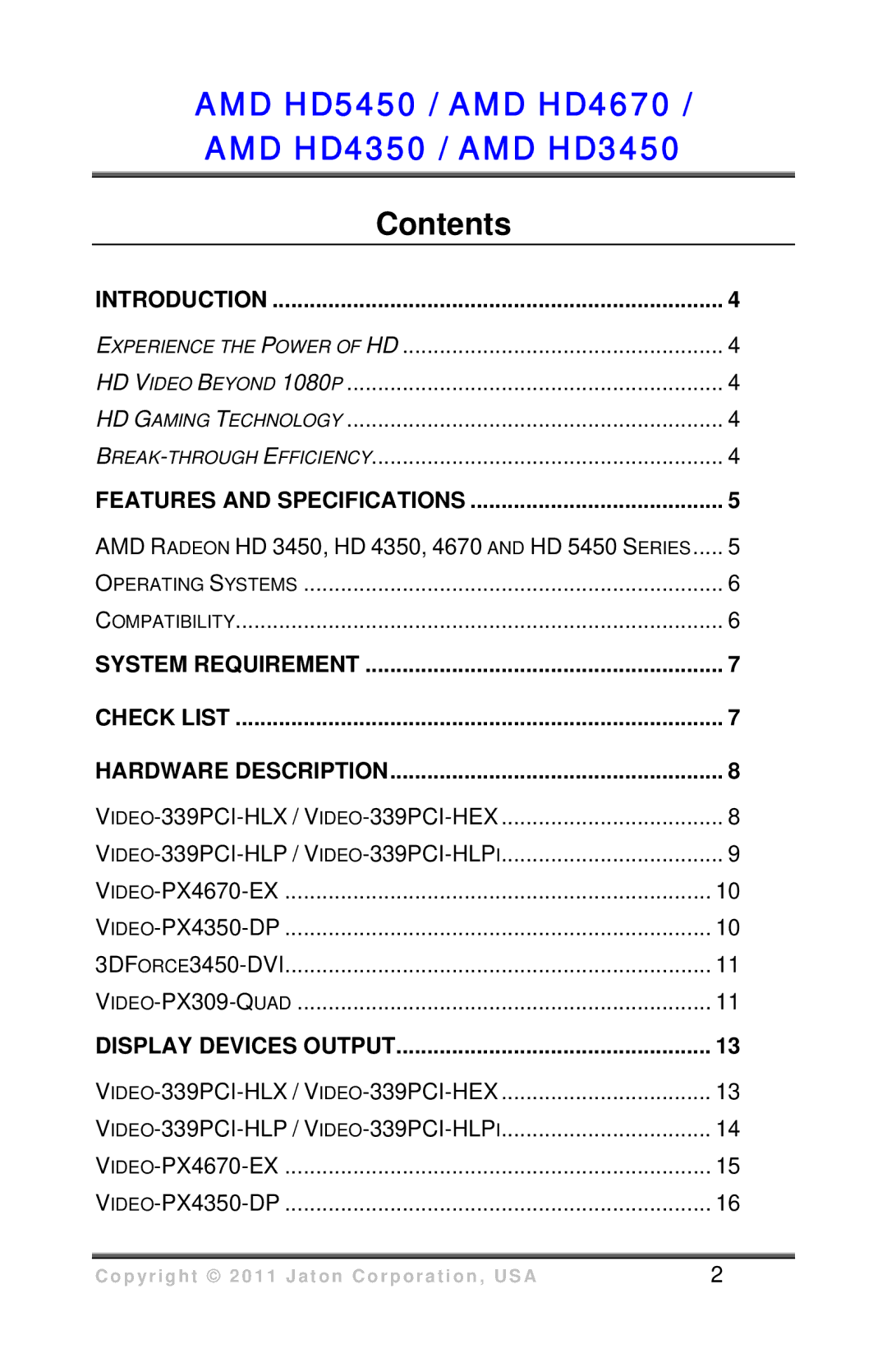 VisionTek HD 3450 user manual AMD HD5450 / AMD HD4670 AMD HD4350 / AMD HD3450 