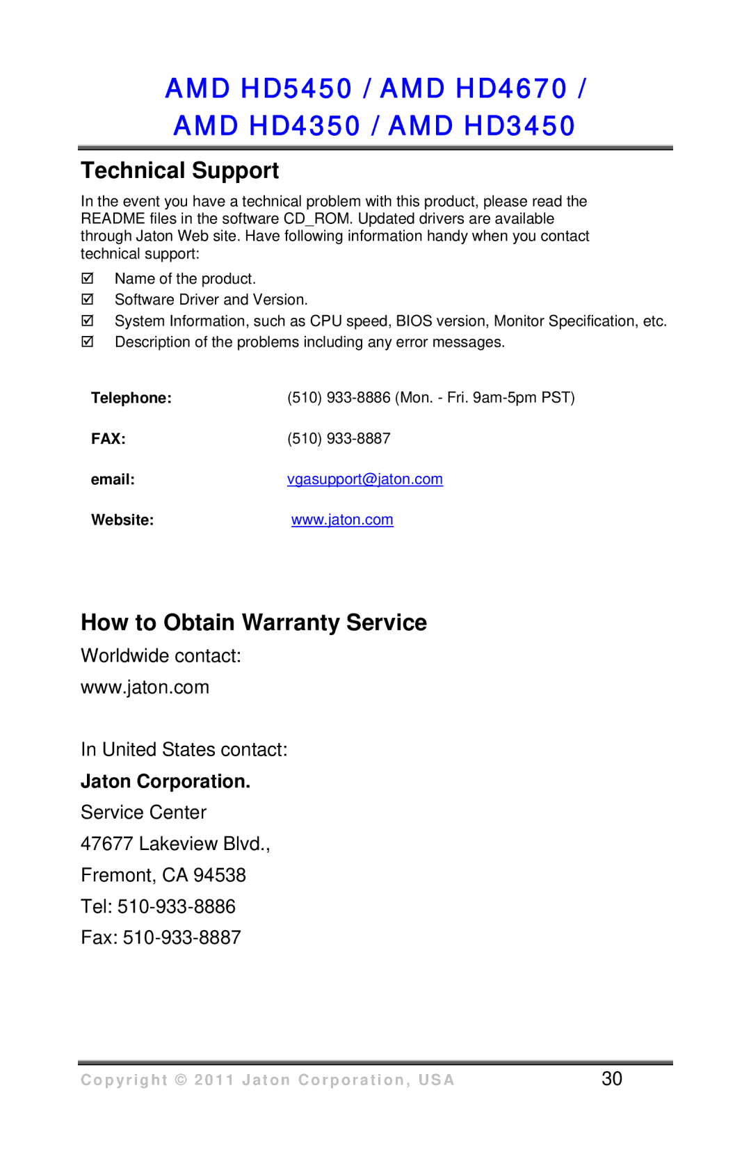 VisionTek HD 3450 user manual Technical Support, How to Obtain Warranty Service 