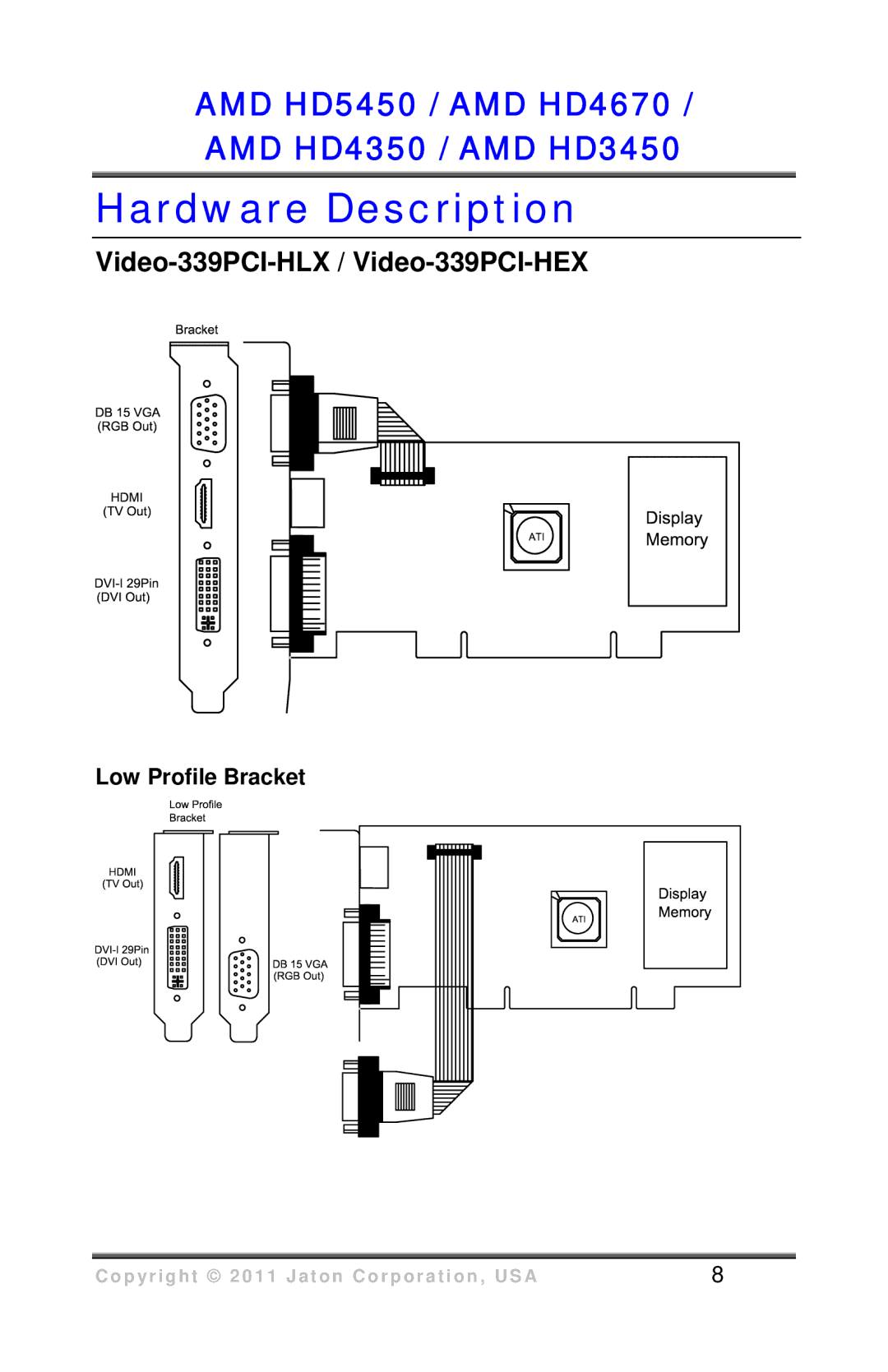 VisionTek HD 3450 user manual Hardware Description, Video-339PCI-HLX / Video-339PCI-HEX 