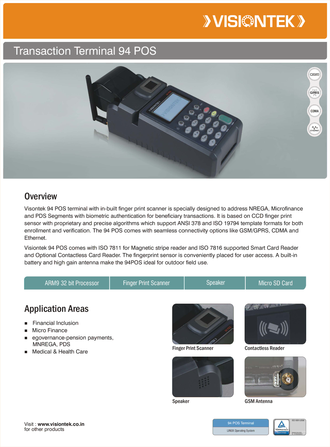 VisionTek ISO 7811 manual Transaction Terminal 94 POS, Overview, Application Areas 